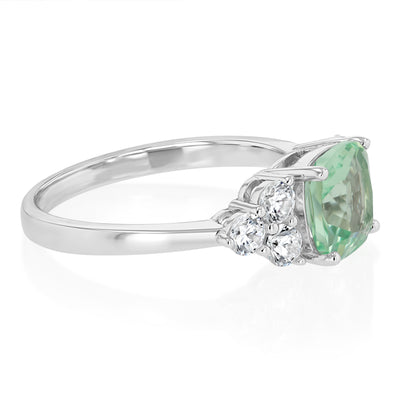 Sterling Silver Rhodium Plated Nano Green And White Cubic Zirconia Fancy Ring