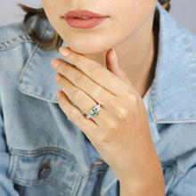 Load image into Gallery viewer, Sterling Silver Rhodium Plated Nano Green And White Cubic Zirconia Fancy Ring