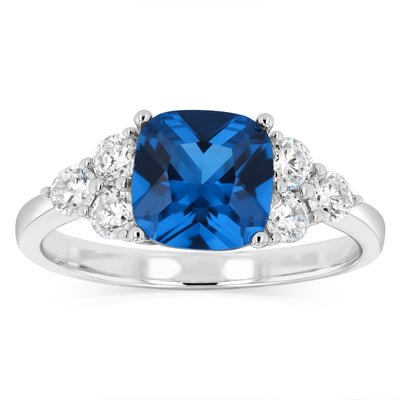 Sterling Silver Rhodium Plated White And Blue Cubic Zirconia Fancy Ring