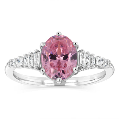Sterling Silver Rhodium Plated White And Pink Cubic Zirconia Fancy Ring