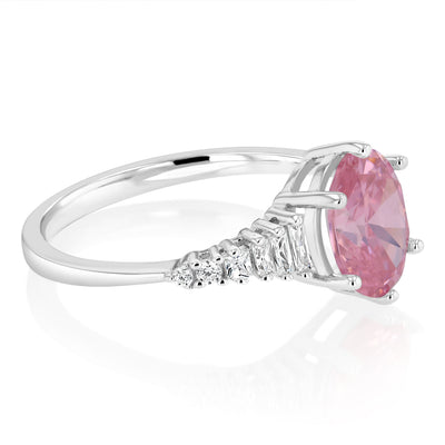 Sterling Silver Rhodium Plated White And Pink Cubic Zirconia Fancy Ring