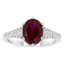 Load image into Gallery viewer, Sterling Silver Rhodium Plated White And Red Corundum Cubic Zirconia Fancy Ring