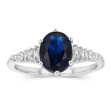 Load image into Gallery viewer, Sterling Silver Rhodium Plated White And Sapphire Blue Cubic Zirconia Fancy Ring