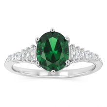 Load image into Gallery viewer, Sterling Silver Rhodium Plated White And Green Cubic Zirconia Ring
