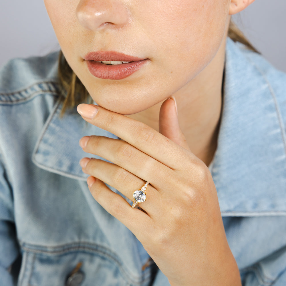 Sterling Silver Gold Plated Cubic Zirconia Fancy Ring