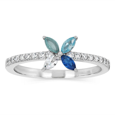 Sterling Silver White And Graduated Blue Cubic Zirconia Ring