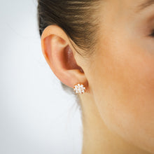 Load image into Gallery viewer, Sterling Silver Rose Gold Plated White Cubic Zirconia Flower Stud Earrings