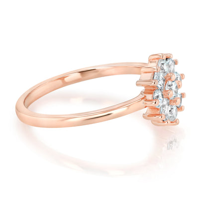 Sterling Silver Gold Plated White Cubic Zirconia Flower Fancy Ring