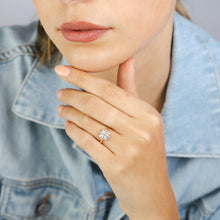 Load image into Gallery viewer, Sterling Silver Gold Plated White Cubic Zirconia Flower Fancy Ring