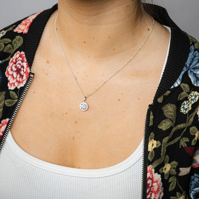 Sterling Silver Round White Cubic Zirconia Halo Pendant