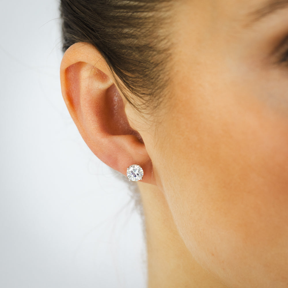 Sterling Silver Round White Cubic Zirconia Halo Stud Earrings