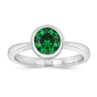Sterling Silver Round Bezel Set Green Cubic Zirconia Ring