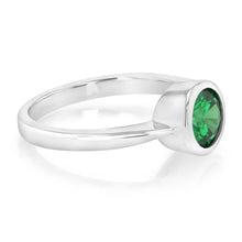 Load image into Gallery viewer, Sterling Silver Round Bezel Set Green Cubic Zirconia Ring