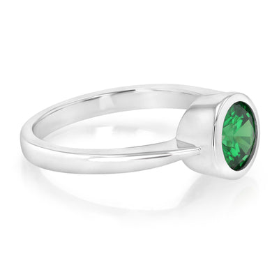 Sterling Silver Round Bezel Set Green Cubic Zirconia Ring