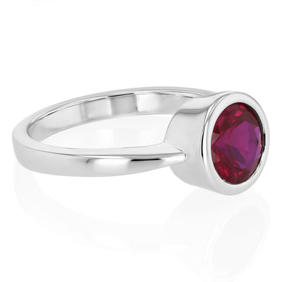 Sterling Silver Round Bezel Set Red Cubic Zirconia Ring