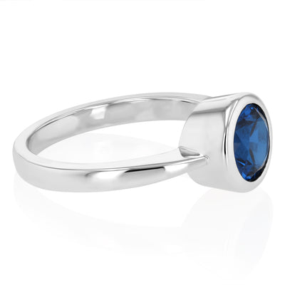 Sterling Silver Round Bezel Set Sapphire Blue Cubic Zirconia Ring