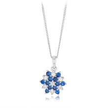 Load image into Gallery viewer, Sterling Silver White And Blue Cubic Zirconia Fancy Flower Pendant