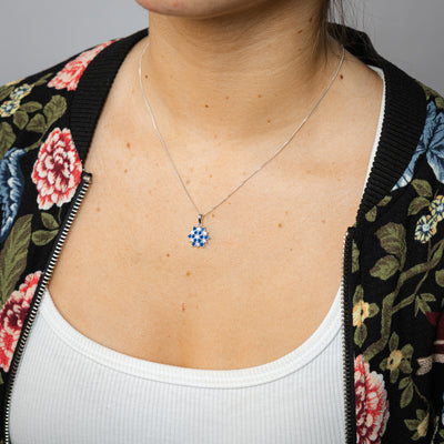 Sterling Silver White And Blue Cubic Zirconia Fancy Flower Pendant