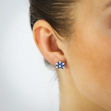 Load image into Gallery viewer, Sterling Silver White And Blue Cubic Zirconia Fancy Flower Stud Earrings