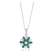 Load image into Gallery viewer, Sterling Silver White And Green Cubic Zirconia Fancy Flower Pendant