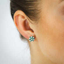 Load image into Gallery viewer, Sterling Silver White And Green Cubic Zirconia Fancy Flower Stud Earrings