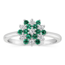 Load image into Gallery viewer, Sterling Silver White And Green Cubic Zirconia Fancy Flower Ring