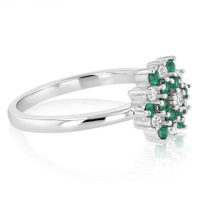 Sterling Silver White And Green Cubic Zirconia Fancy Flower Ring