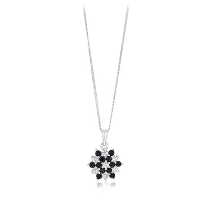 Sterling Silver White And Black Cubic Zirconia Fancy Flower Pendant