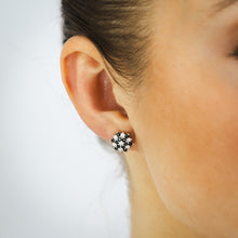 Load image into Gallery viewer, Sterling Silver White And Black Cubic Zirconia Fancy Flower Stud Earrings