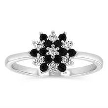 Load image into Gallery viewer, Sterling Silver White And Black Cubic Zirconia Fancy Flower Ring