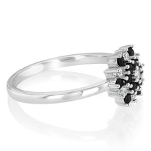 Load image into Gallery viewer, Sterling Silver White And Black Cubic Zirconia Fancy Flower Ring