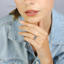 Load image into Gallery viewer, Sterling Silver White And Black Cubic Zirconia Fancy Flower Ring