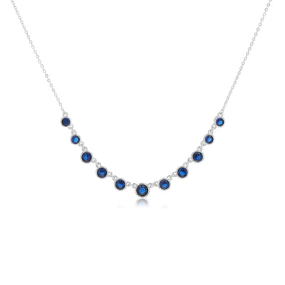 Sterling Silver Bezel Set Sapphire Blue Cubic Zirconia 40+5cm Chain