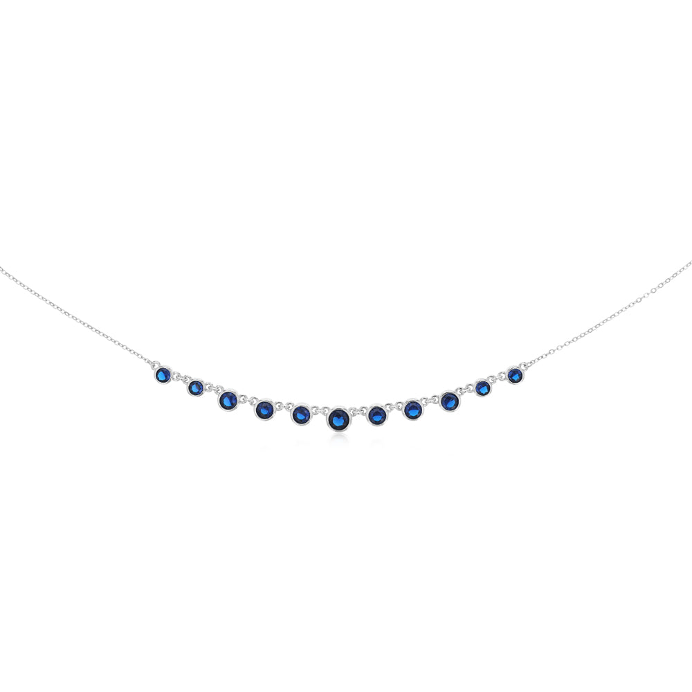 Sterling Silver Bezel Set Sapphire Blue Cubic Zirconia 40+5cm Chain