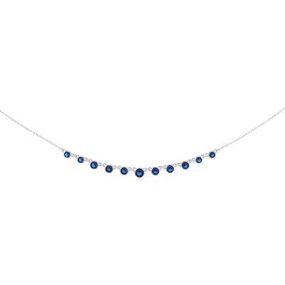 Sterling Silver Bezel Set Sapphire Blue Cubic Zirconia 40+5cm Chain