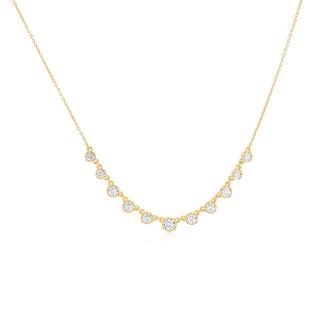 Sterling Silver Gold Plated Bezel Set White Cubic Zirconia Charm 40+5cm Chain