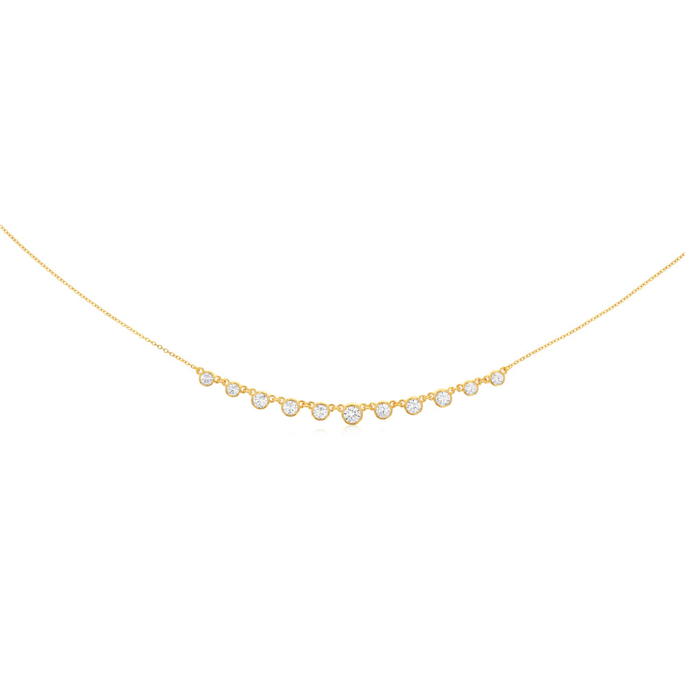 Sterling Silver Gold Plated Bezel Set White Cubic Zirconia Charm 40+5cm Chain