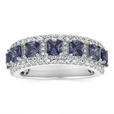 Sterling Silver White And Tanzanite Colour Cubic Zirconia Fancy Ring