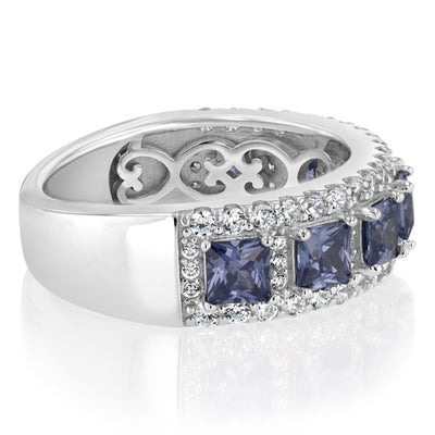 Sterling Silver White And Tanzanite Colour Cubic Zirconia Fancy Ring
