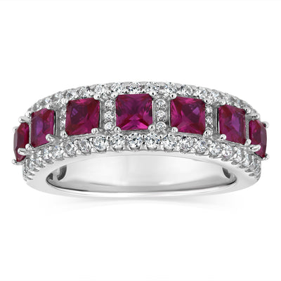 Sterling Silver White And Red Cubic Zirconia Fancy Ring