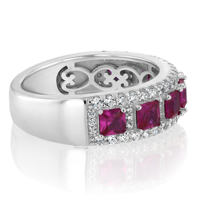 Sterling Silver White And Red Cubic Zirconia Fancy Ring