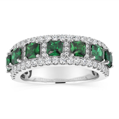 Sterling Silver White And Green Cubic Zirconia Fancy Ring
