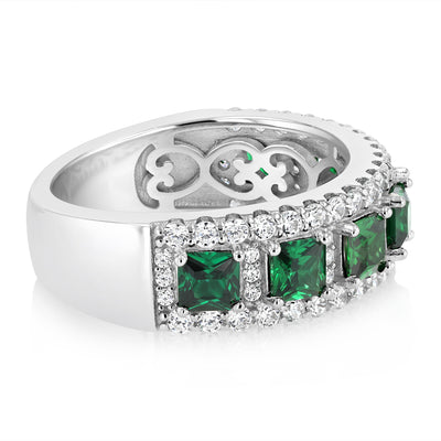 Sterling Silver White And Green Cubic Zirconia Fancy Ring
