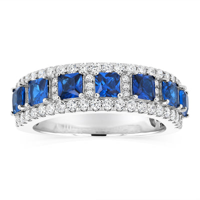 Sterling Silver White And Sapphire Blue Cubic Zirconia Fancy Ring
