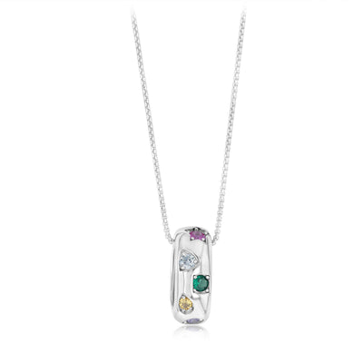 Sterling Silver Rhodium Plated Multicolour Cubic Zirconia Ring Pendant On Chain