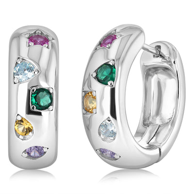 Sterling Silver Multicolour Cubic Zirconia Sleeper Earrings