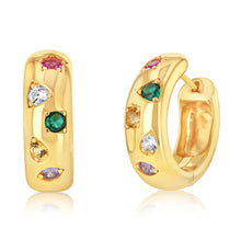 Load image into Gallery viewer, Sterling Silver Gold Plated Multicolour Cubic Zirconia Sleeper Earrings