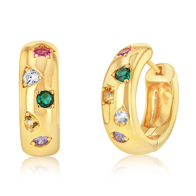 Sterling Silver Gold Plated Multicolour Cubic Zirconia Sleeper Earrings