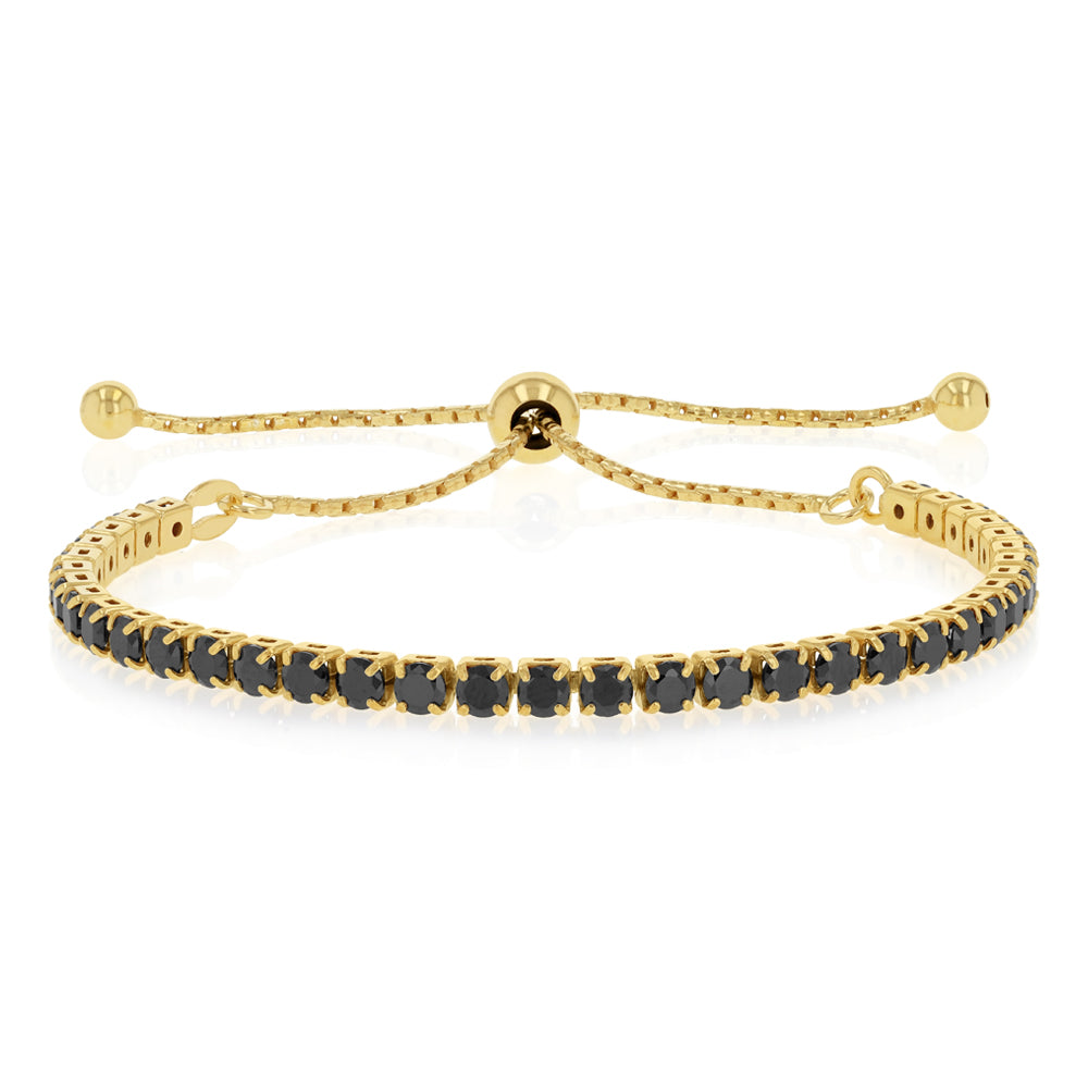 Sterling Silver Gold Plated Black Cubic Zirconia Adjustable Bracelet