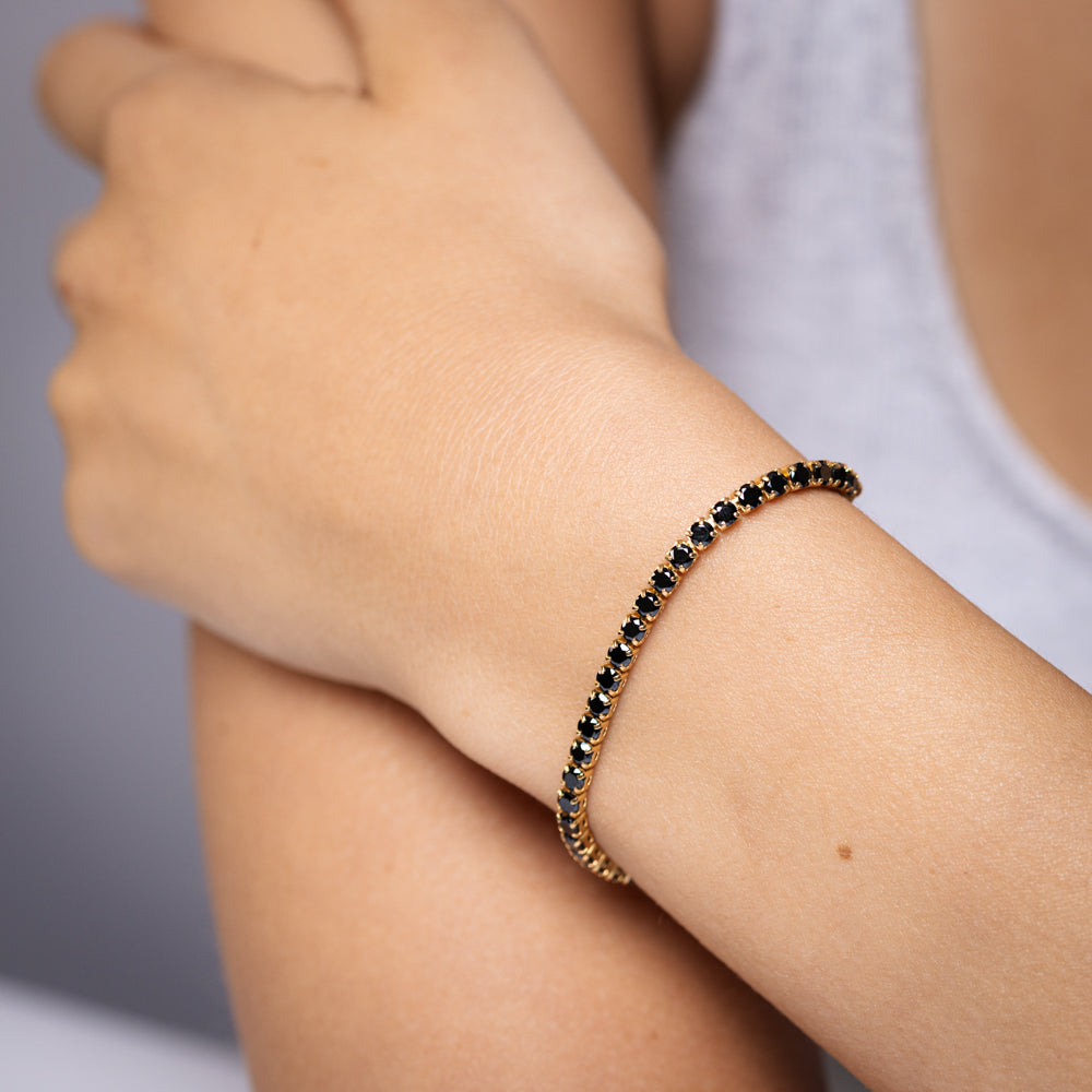 Sterling Silver Gold Plated Black Cubic Zirconia Adjustable Bracelet